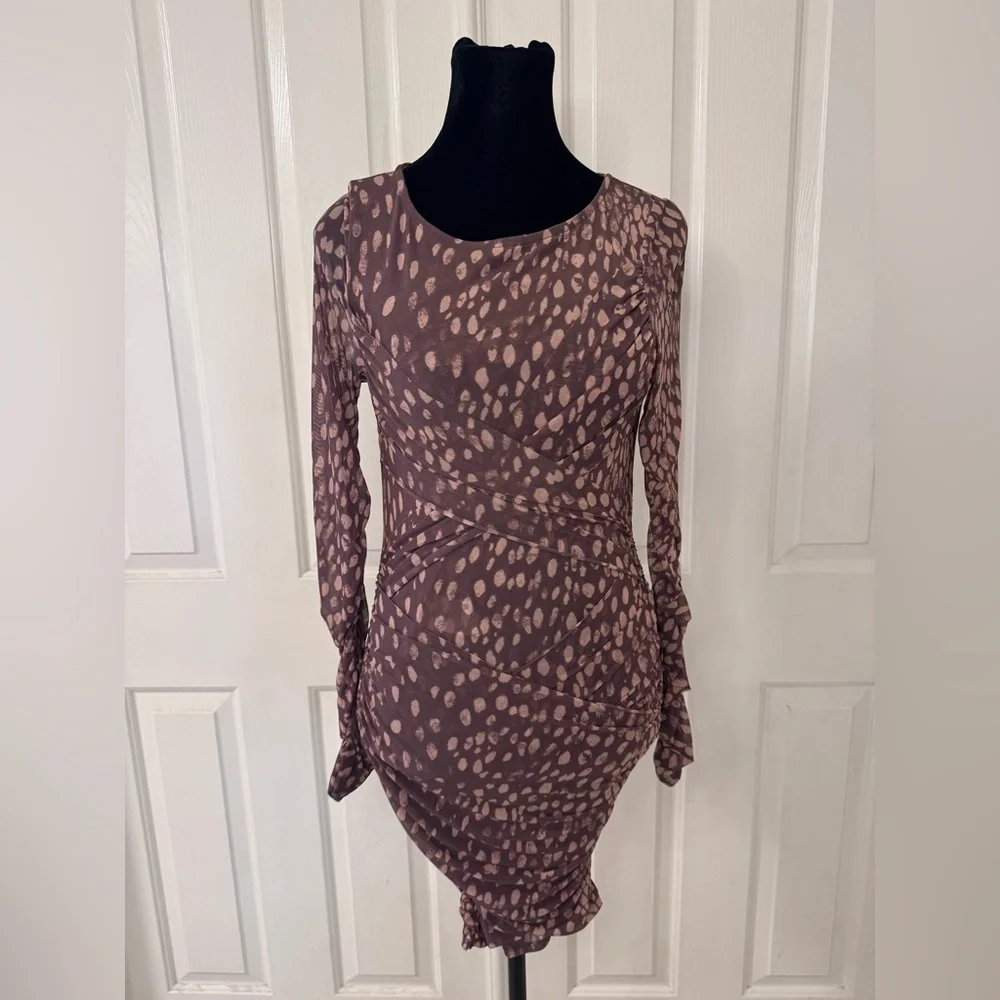 Free People Katana Mini Dress in Brown Sz Small Stretch Mesh BodyCon Party NWT - Picture 5 of 12